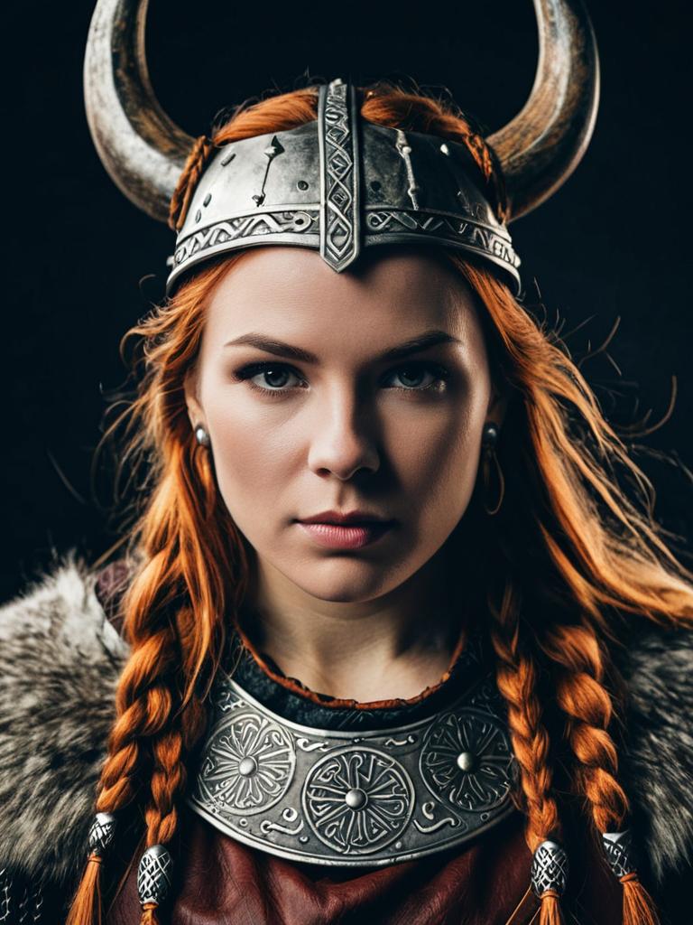 Woman in Viking Costume Photorealistic Detailed Studio Portrait