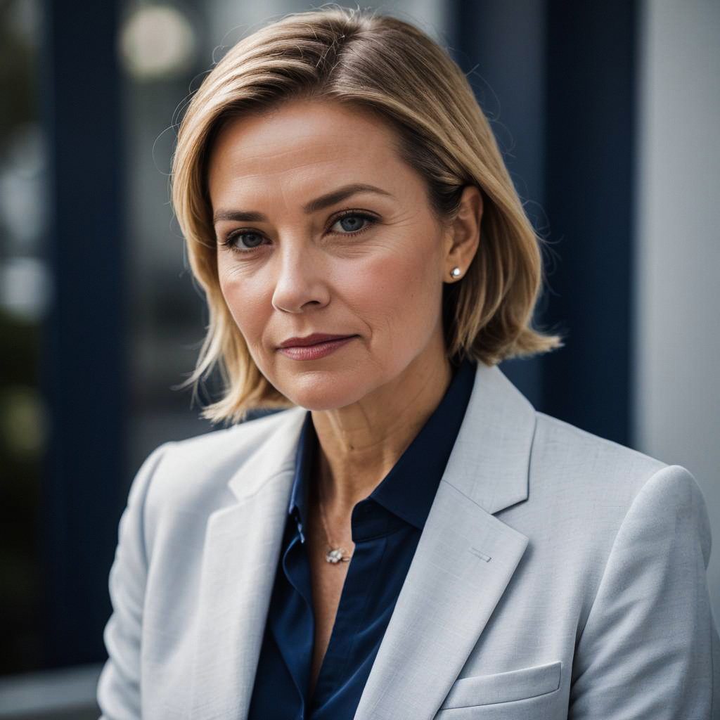 Confident Middle-Aged Woman in Blazer Outdoors