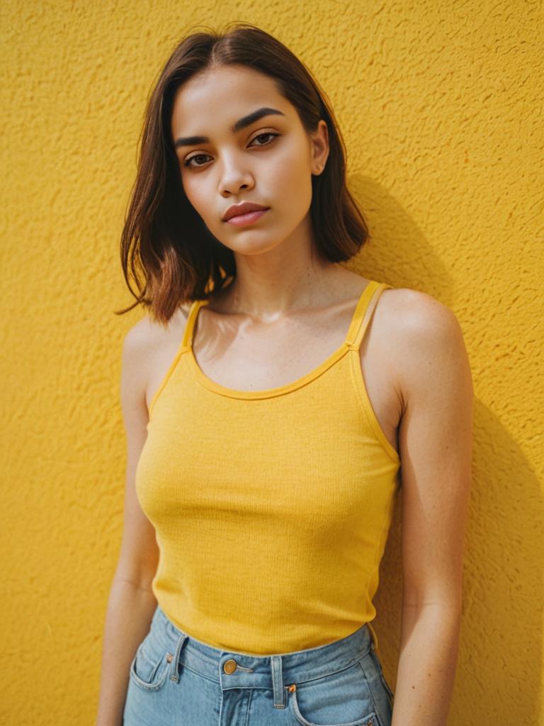 Confident Woman in Yellow Tank Top