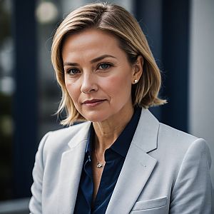 Confident Middle-Aged Woman in Blazer Outdoors