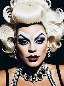 Glamorous Drag Queen with Vintage Blonde Hair and Bold Makeup