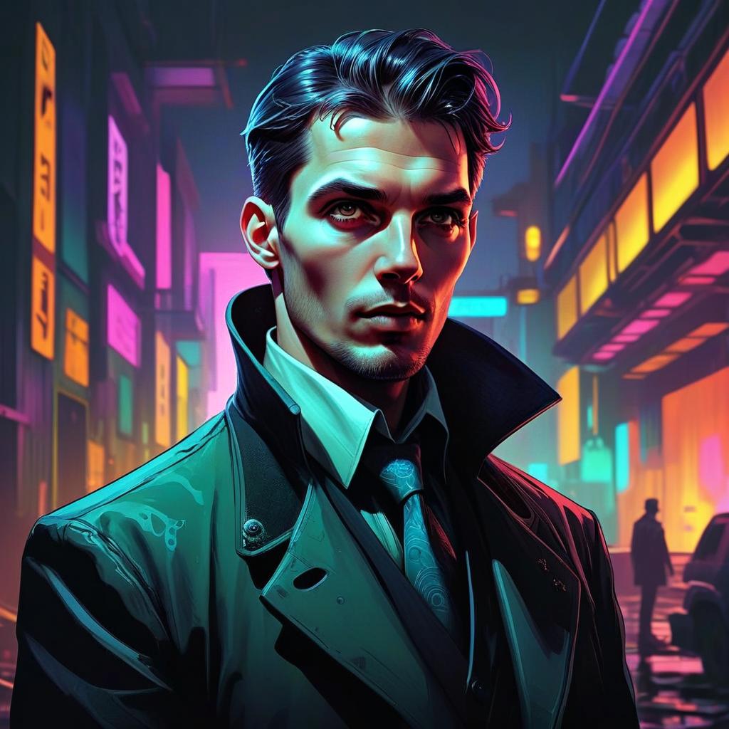 Confident Man in Cyberpunk Urban Night Scene Confident Man in Cyberpunk Urban Night Scene