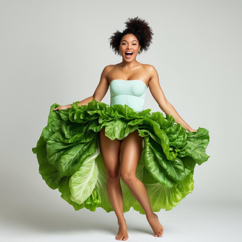 Joyful Woman in Leaf Dress - Whimsical Fashion