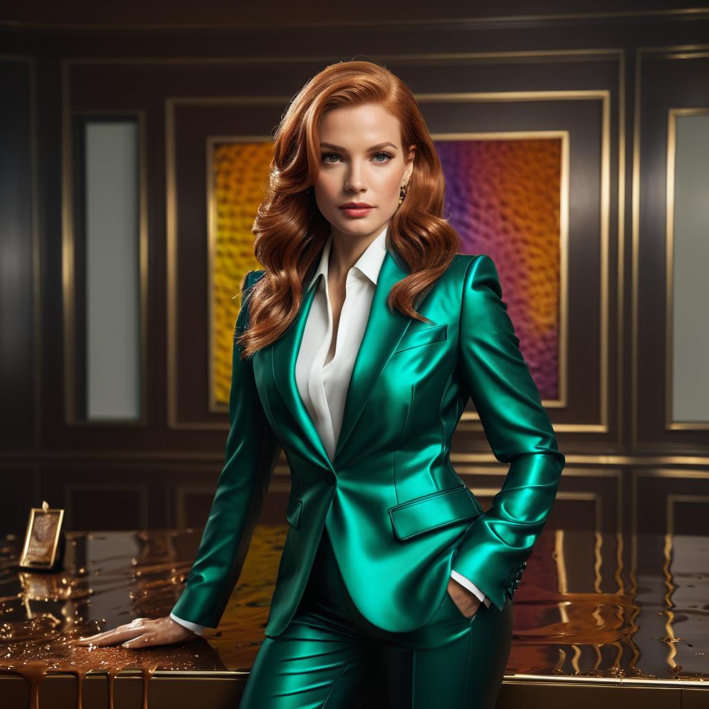 Confident Woman in Green Business Suit