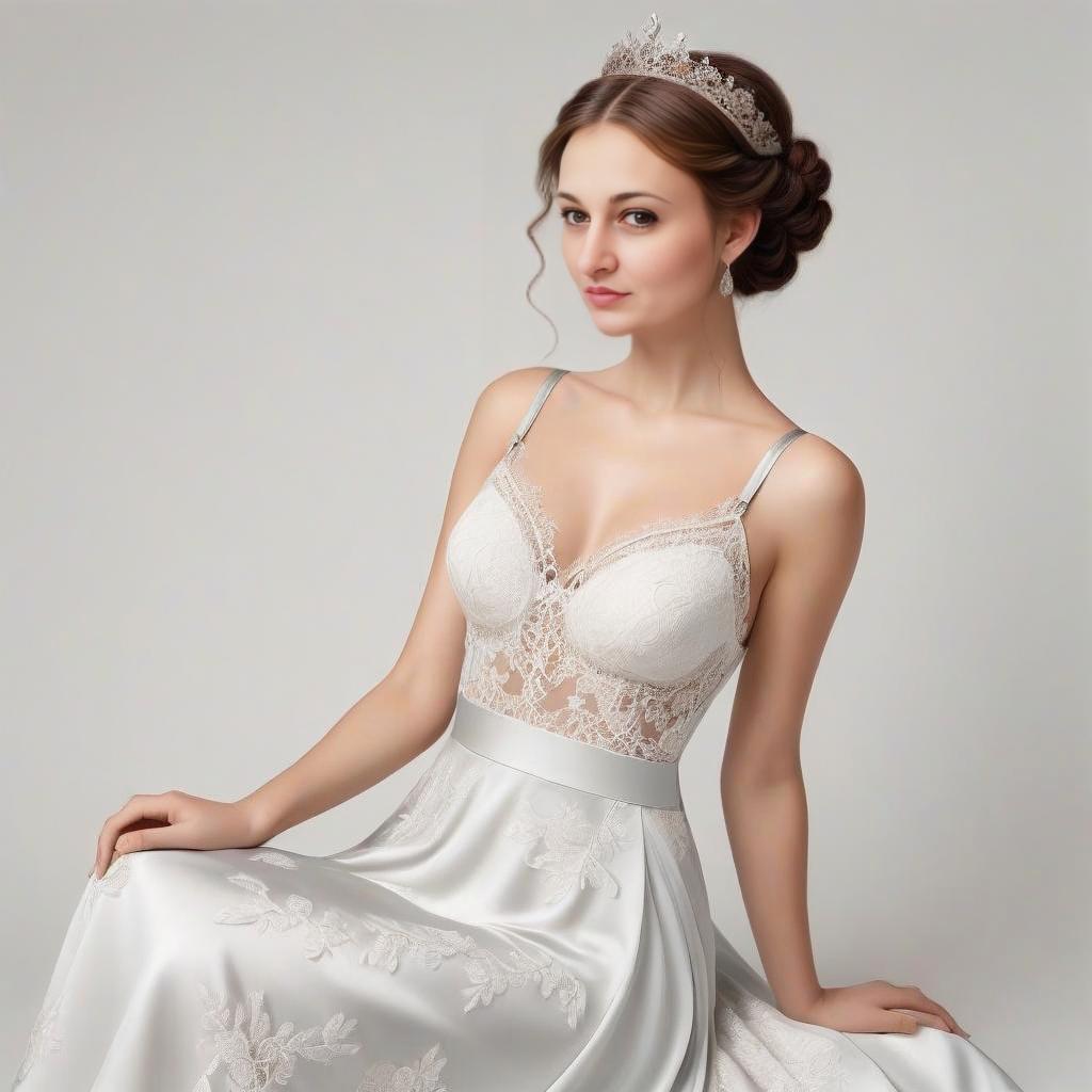 Elegant Woman in White Lace Dress with Tiara Elegant Woman in White Lace Dress with Tiara