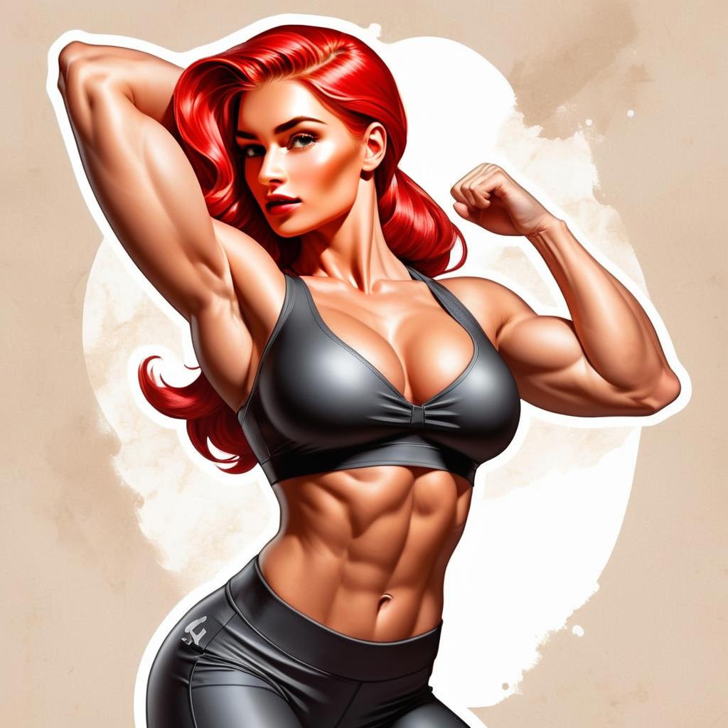 Confident Muscular Woman with Red Hair in Athletic Wear