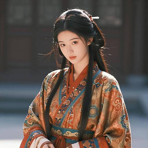 Young Woman in Traditional Hanfu with Long Black Hair - Retro Revival Style