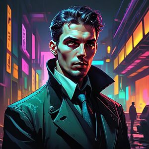 Confident Man in Cyberpunk Urban Night Scene