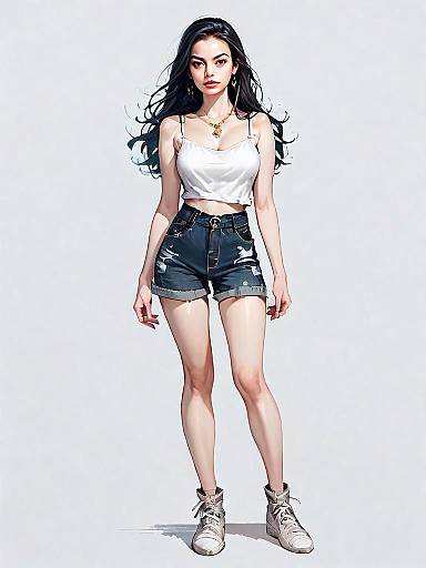 Realistic Comic Style Full Body Portrait of Woman in Casual Outfit