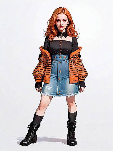 Realistic Comic Style Full Body Portrait of Woman in Casual Fashion