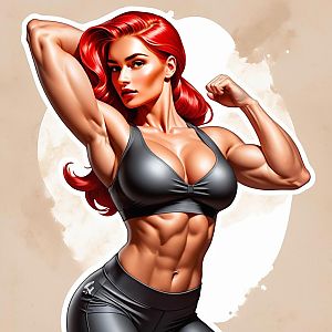 Confident Muscular Woman with Red Hair in Athletic Wear