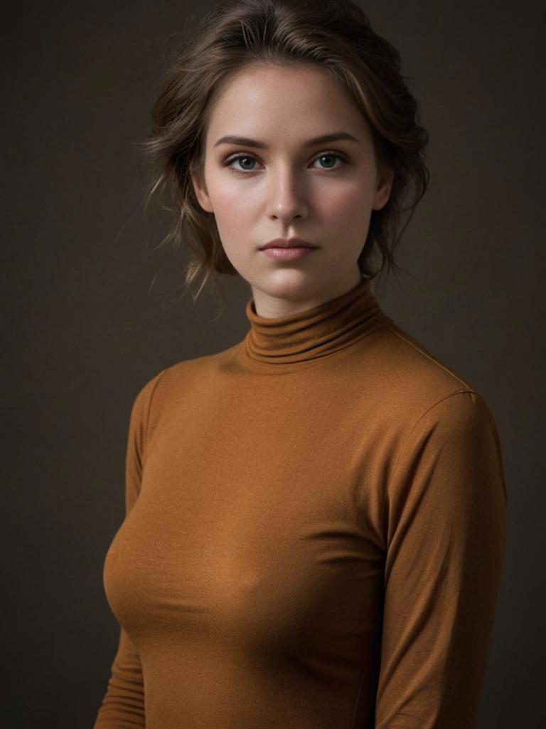 Elegant Woman in Brown Turtleneck Portrait