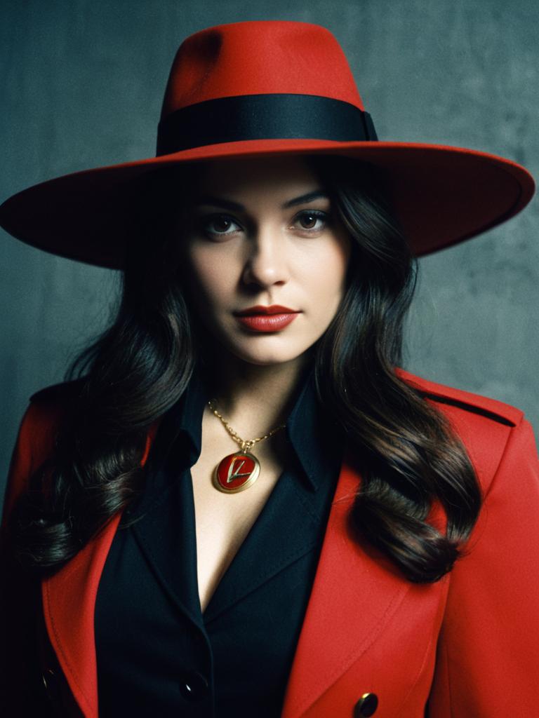 Woman in Carmen Sandiego Costume Cinematic Realism Portrait