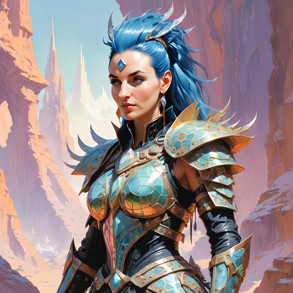 Powerful Woman Warrior with Blue Hair in Fantasy Armor Powerful Woman Warrior with Blue Hair in Fantasy Armor