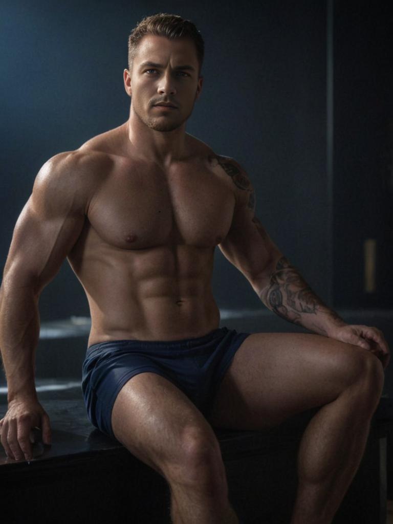 Confident Man with Muscular Build and Tattoo