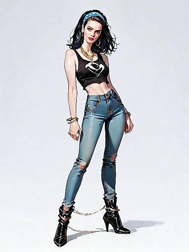 Realistic Comic Style Full Body Portrait of a Woman in Casual Fashion