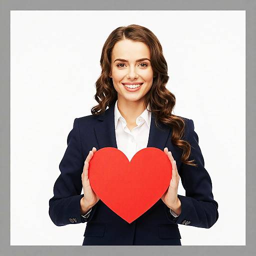Young Woman Holding Red Heart Symbol of Love and Positivity
