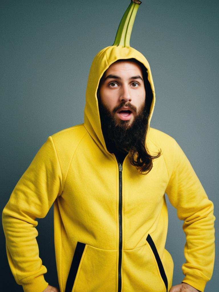 Man in Banana Costume Photorealistic Studio Portrait Comedic Man in Banana Costume Photorealistic Studio Portrait Comedic