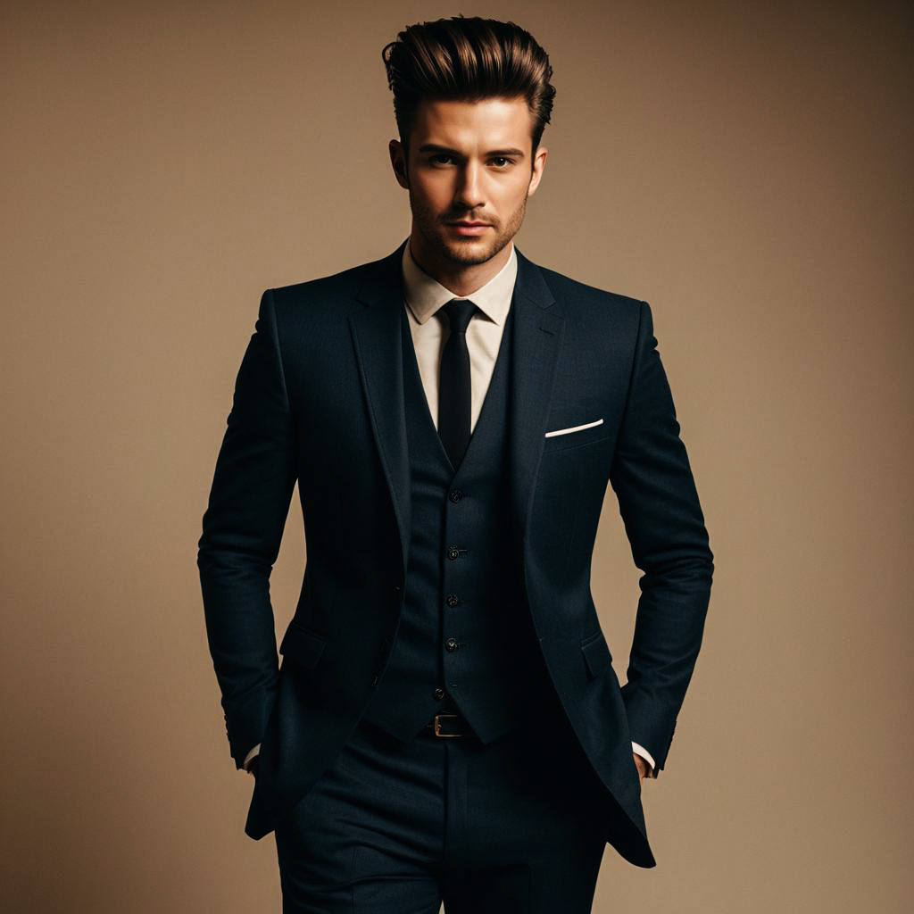 Confident Young Man in Tailored Navy Suit