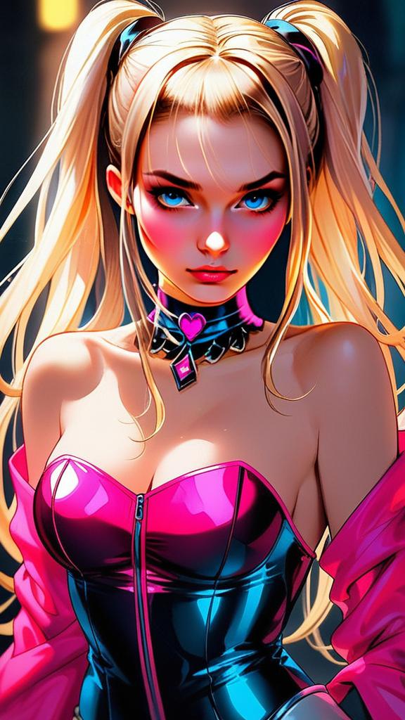 Confident Young Woman in Pink Corset - Anime Style Confident Young Woman in Pink Corset - Anime Style