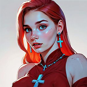 Young Woman with Red Hair and Blue Eyes