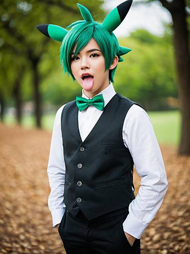 Cilan Pokémon Cosplay Woman in Green Hair with Formal Outfit
