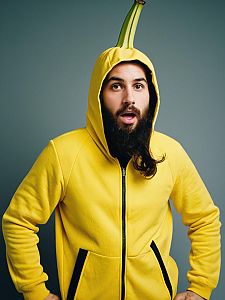 Man in Banana Costume Photorealistic Studio Portrait Comedic