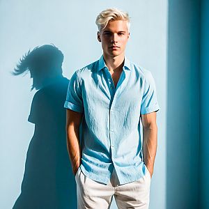 Confident Young Man with Platinum Blonde Hair