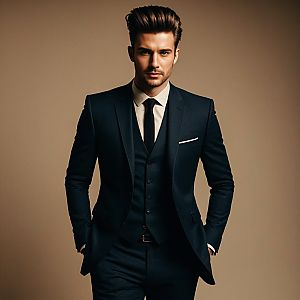 Confident Young Man in Tailored Navy Suit