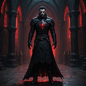 Confident Warrior in Gothic Cathedral