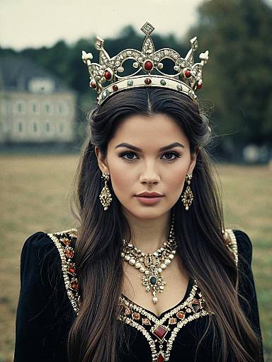 Elegant Woman in Royal Costume with Crown and Jewelry