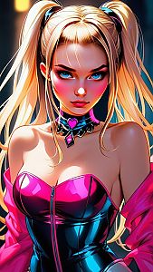 Confident Young Woman in Pink Corset - Anime Style
