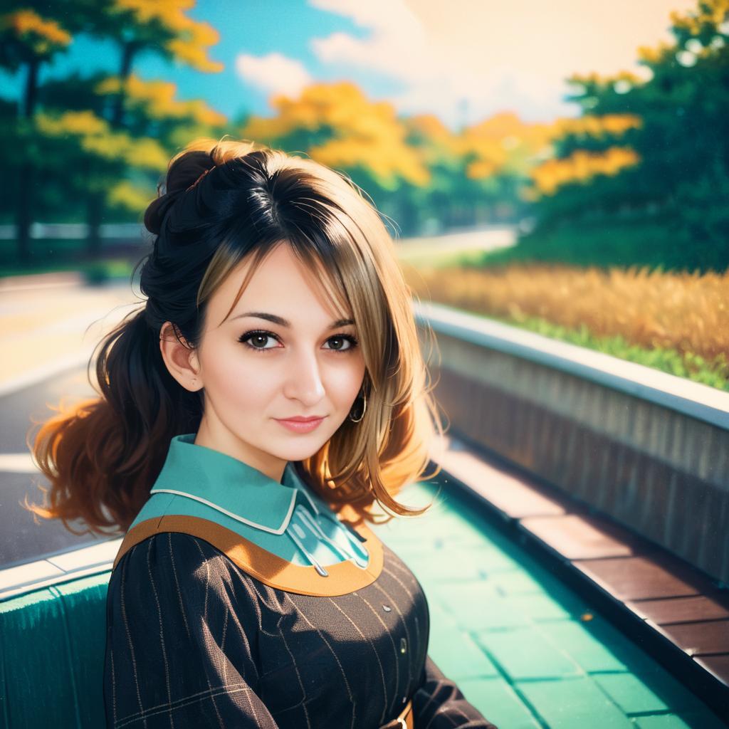 Anime-Inspired Woman in Autumn Park