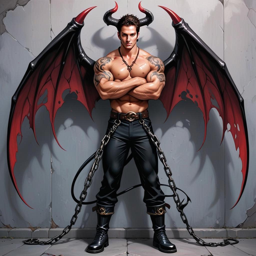 Muscular Man with Demonic Wings and Horns