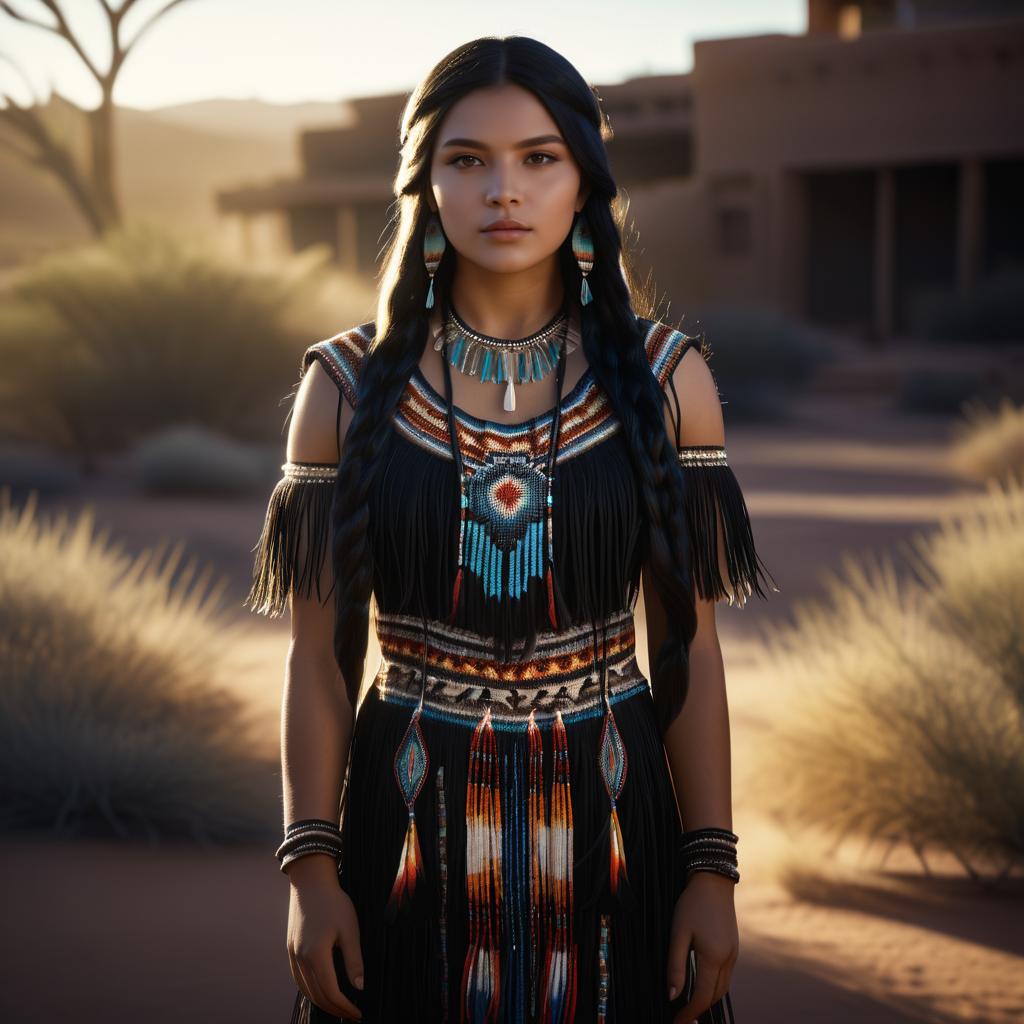 Serene Native American Woman in Traditional Attire