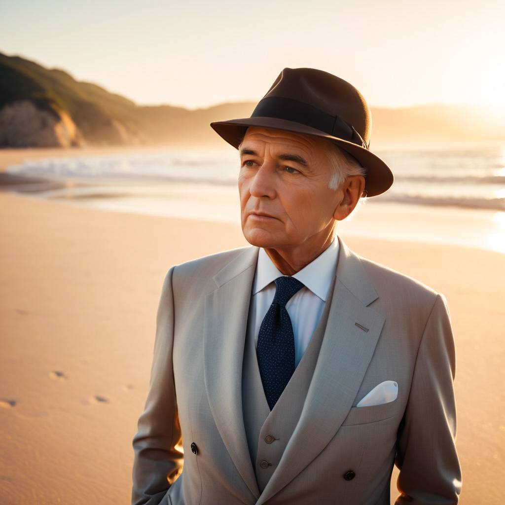 Elegant Man on Beach at Sunset