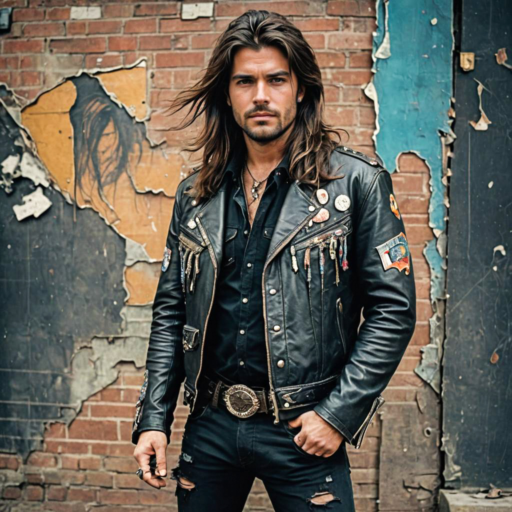 Man in Leather Jacket Against Urban Backdrop