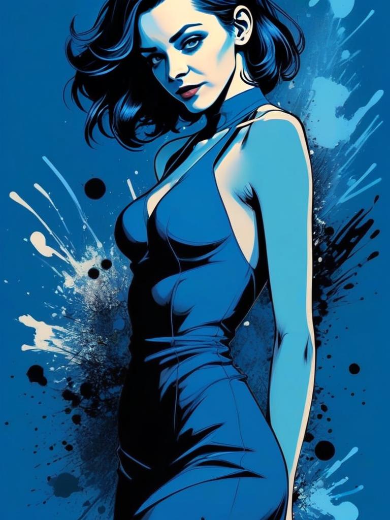 Confident Woman in Blue Dress with Dynamic Backdrop Confident Woman in Blue Dress with Dynamic Backdrop