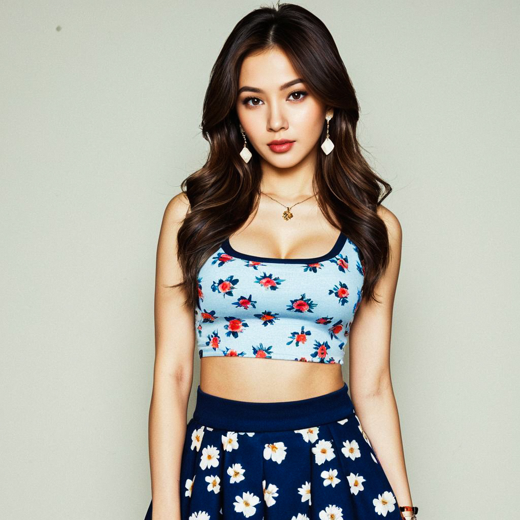 Confident Young Woman in Floral Outfit Confident Young Woman in Floral Outfit