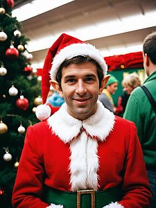 Man in Elf on the Shelf Costume at Christmas Festival