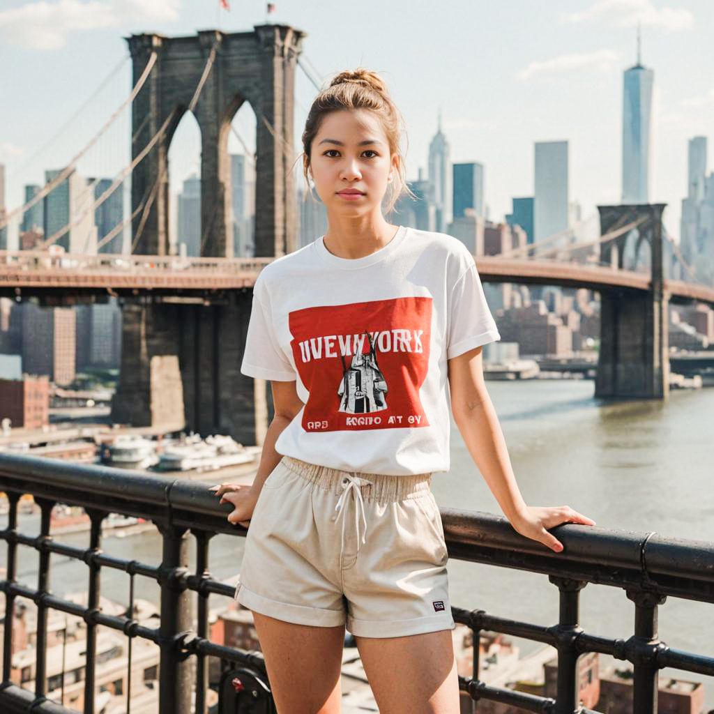 Stylish Woman at Brooklyn Bridge