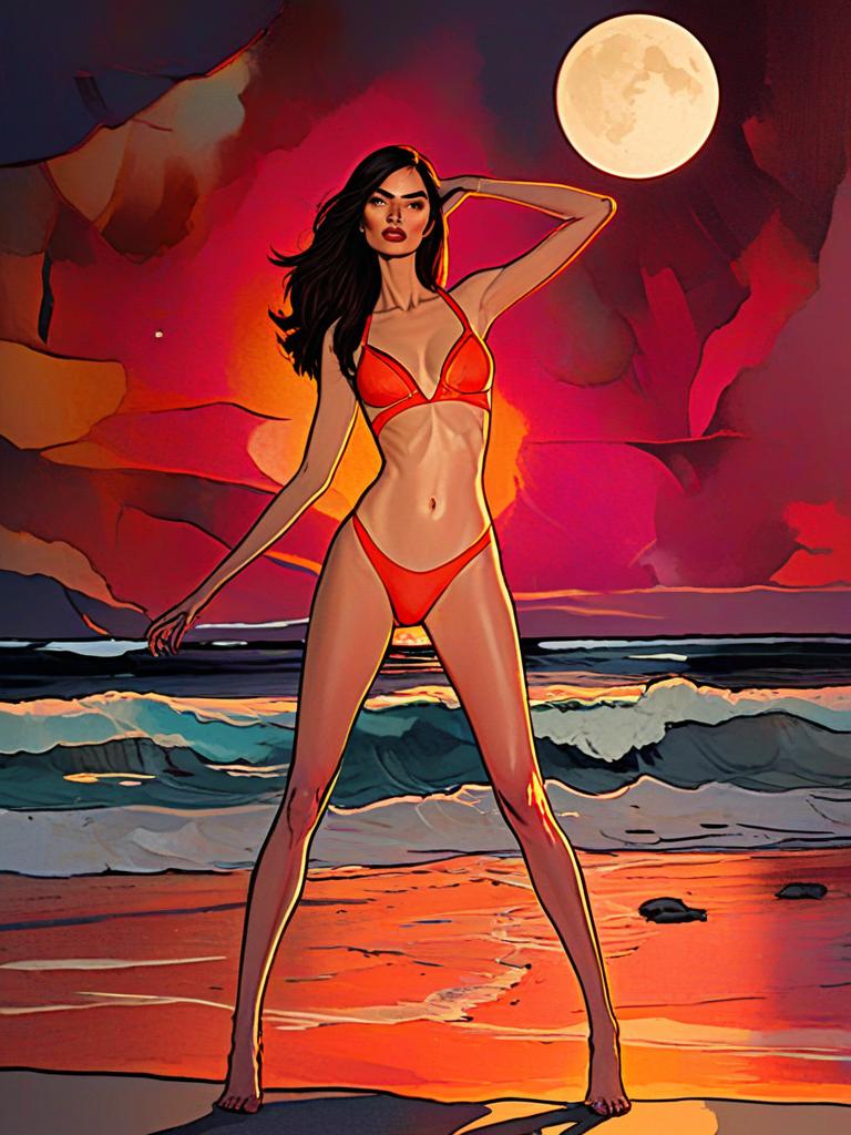 Confident Woman on Beach at Sunset Confident Woman on Beach at Sunset