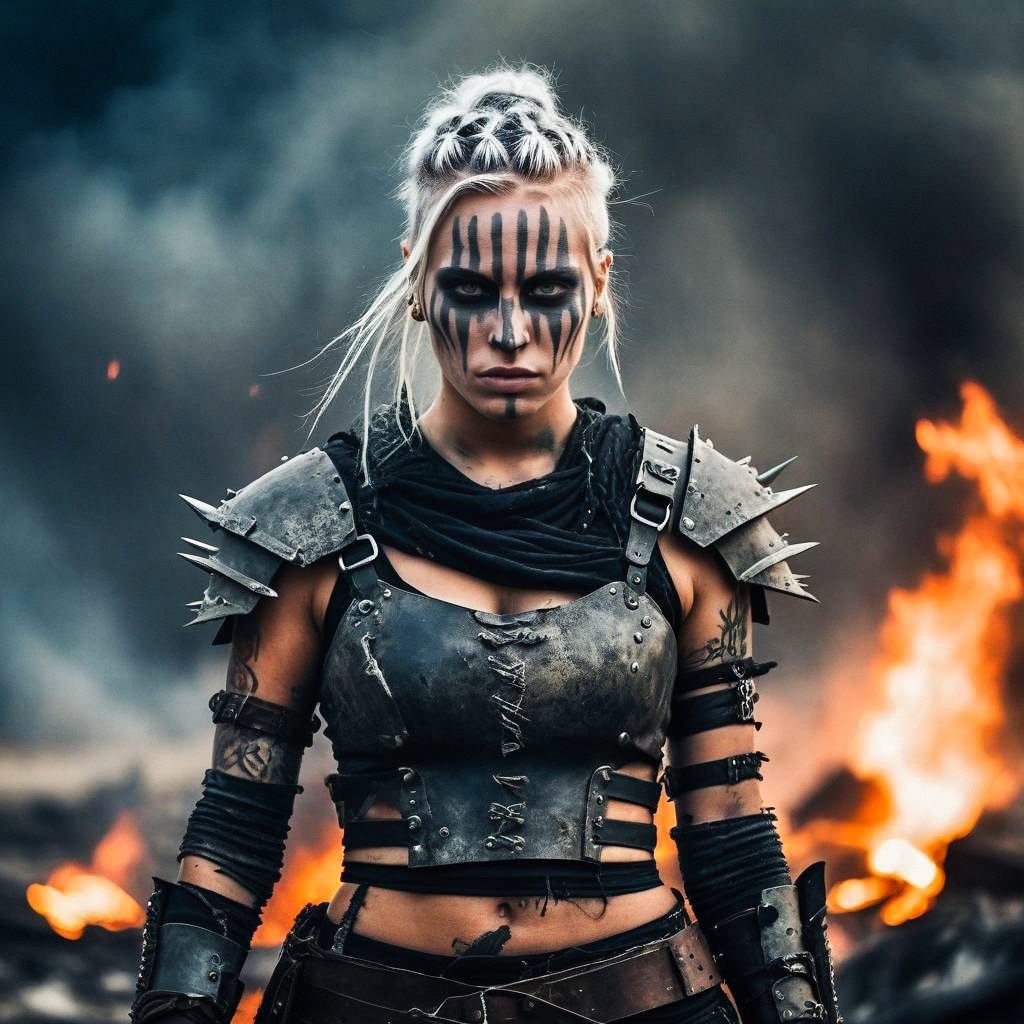 Fierce Woman Warrior in Fiery Armor