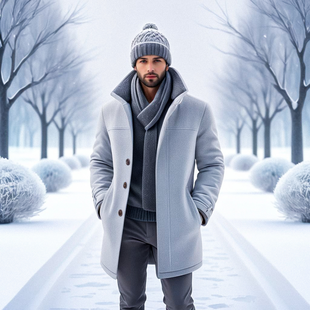 Stylish Man in Winter Landscape