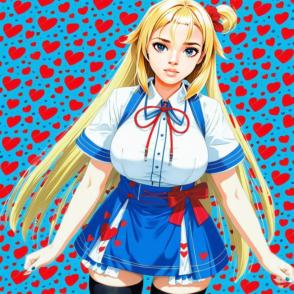 Anime Girl in Akai Haato Inspired Sailor School Uniform with Heart Background