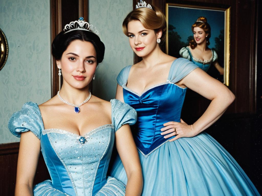 Elegant Women in Blue Cinderella Style Ball Gowns with Tiaras