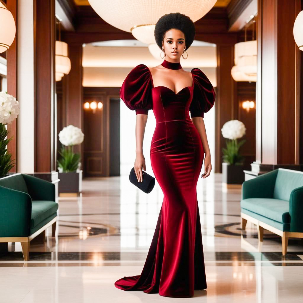 Elegant Woman in Red Velvet Gown