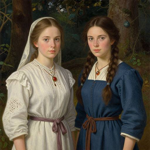 Classical Portrait of Two Young Women in 19th Century European Attire