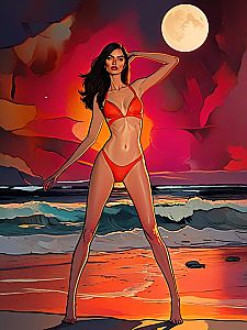 Confident Woman on Beach at Sunset
