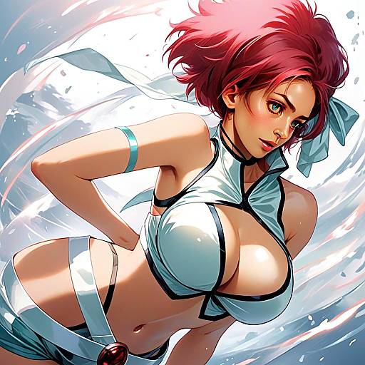 Kei Inspired Anime Woman with Red Hair in Futuristic Outfit